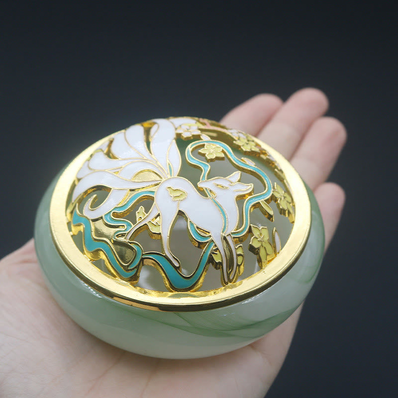 Brûleur d’Encens en Cristal Liuli Renard à Neuf Queues – Porte-Encens Cône pour Méditation