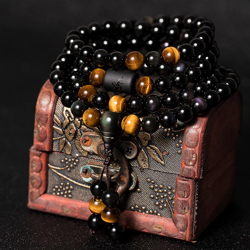 Bracelet Mala en Obsidienne 6 mm – 108 Perles