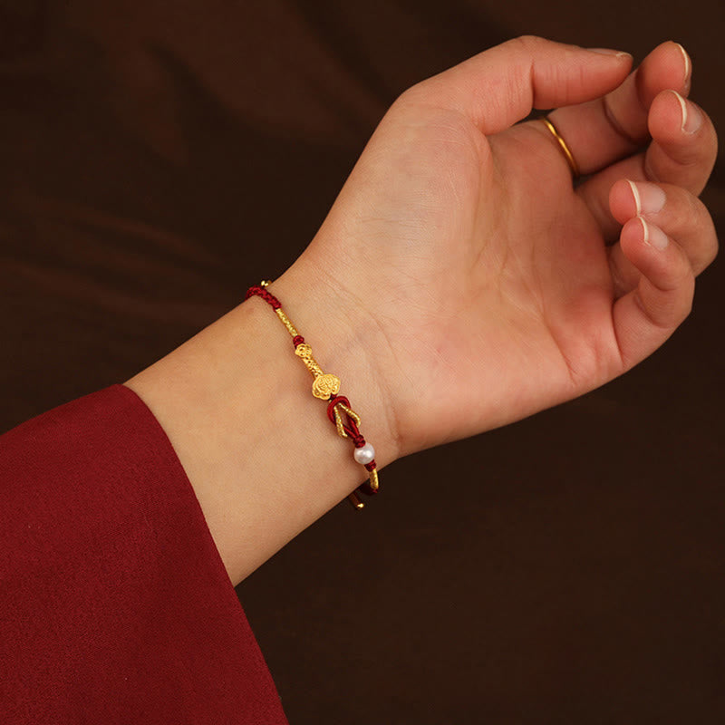 Bracelet Porte-Bonheur Ruyi Fu en Or 24 Carats & Fil Rouge Ajustable