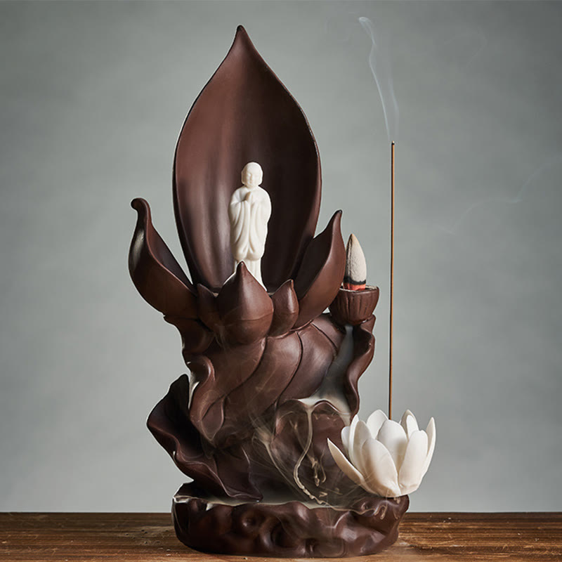 Brûleur d’Encens Bouddha Lotus en Argile Violet – Porte-Encens Zen & Méditation