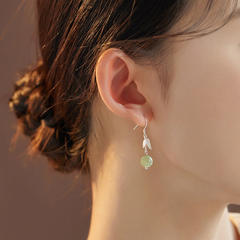 Boucles d’Oreilles Pendantes Bambou en Jade Hetian Naturel & Argent 999