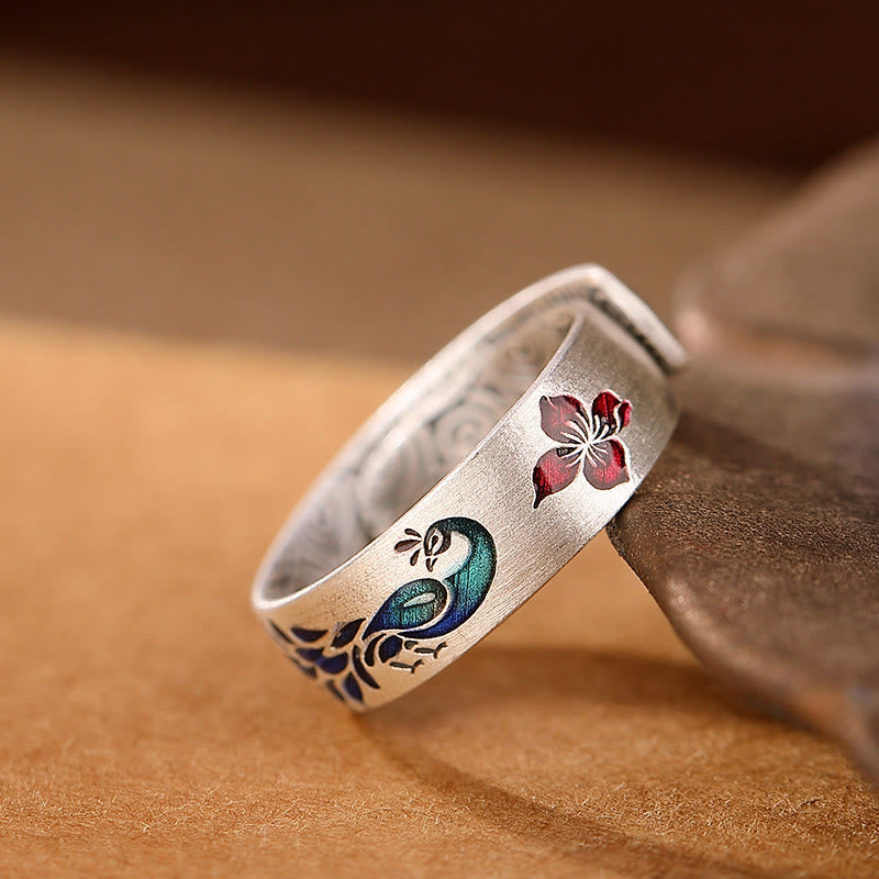 Bague Lotus & Paon Argent 999 – Fortune & Élégance