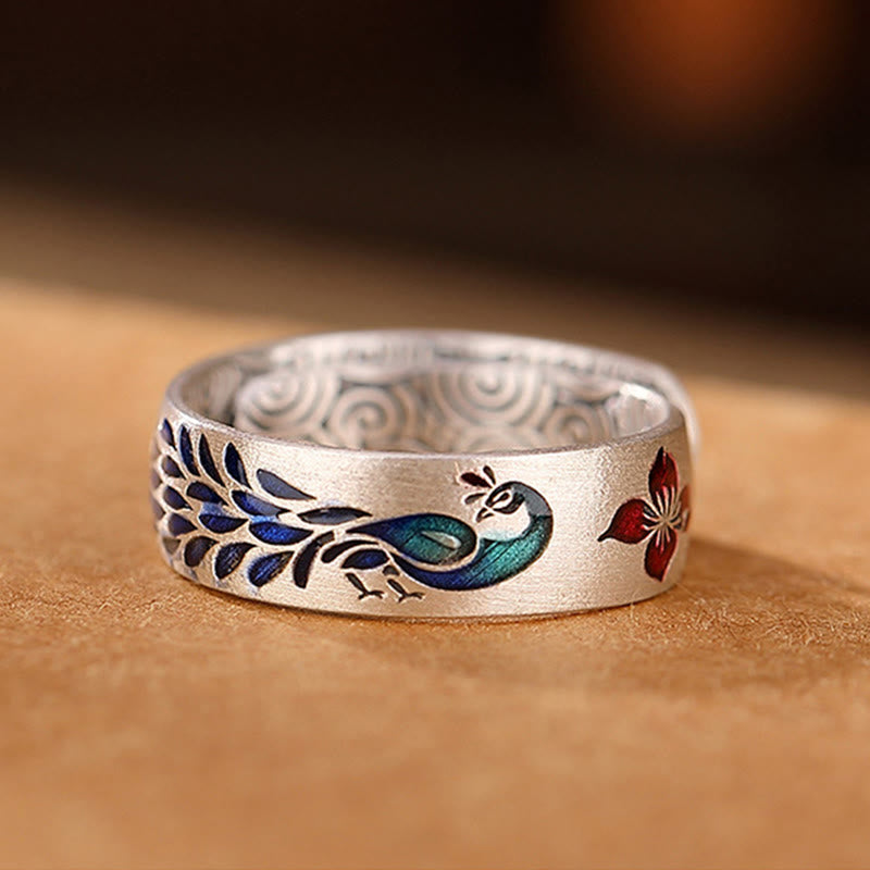 Bague Lotus & Paon Argent 999 – Fortune & Élégance