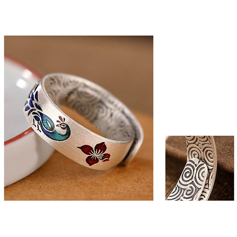 Bague Lotus & Paon Argent 999 – Fortune & Élégance