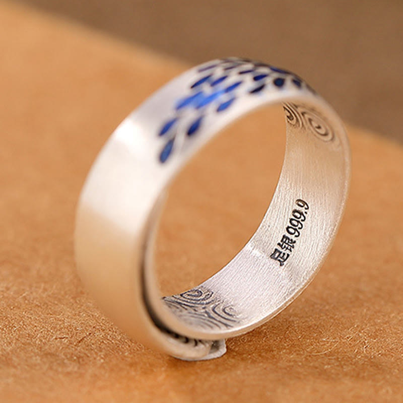 Bague Lotus & Paon Argent 999 – Fortune & Élégance