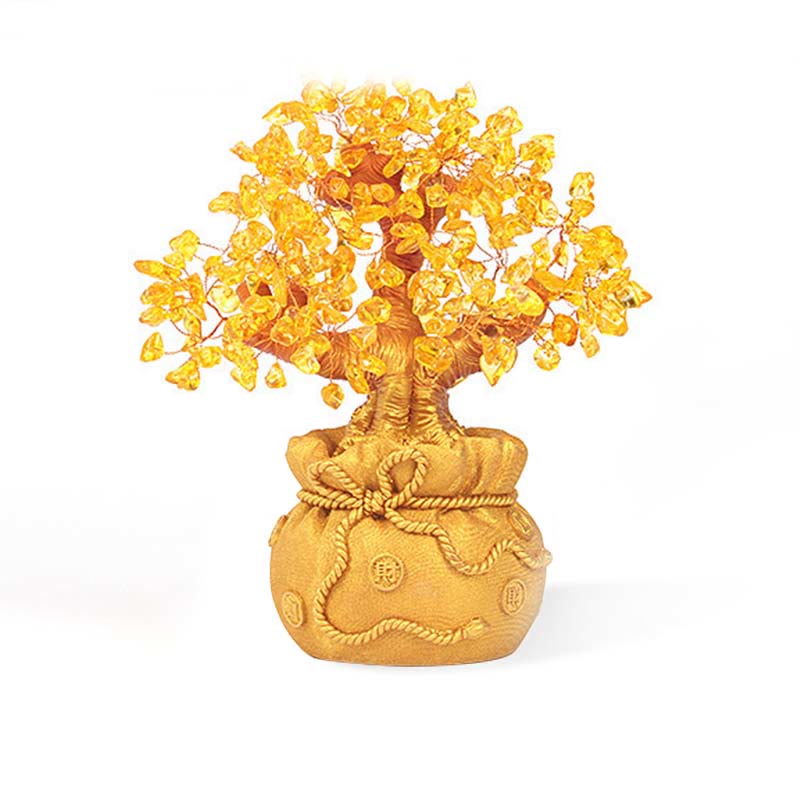 Citrine naturelle Ornement de pierre précieuse pour arbre à argent - Feng Shui pour la prospérité