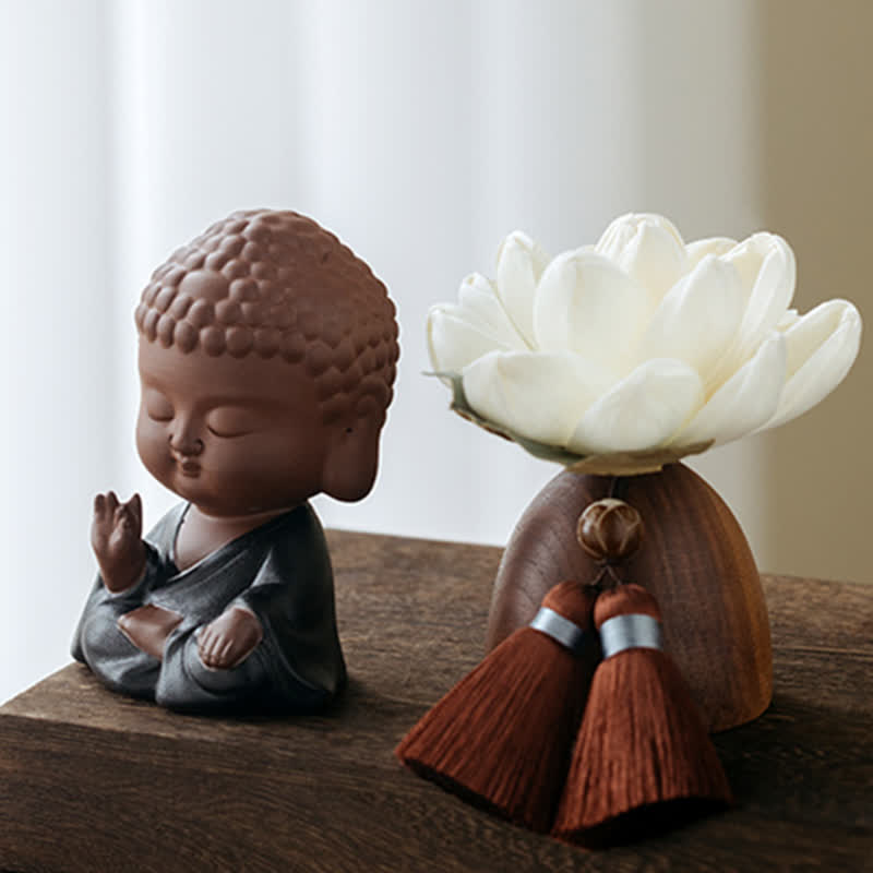 Statue Bouddha en Bois de Pêcher Noir 5,4 cm | Décoration Zen Fleur