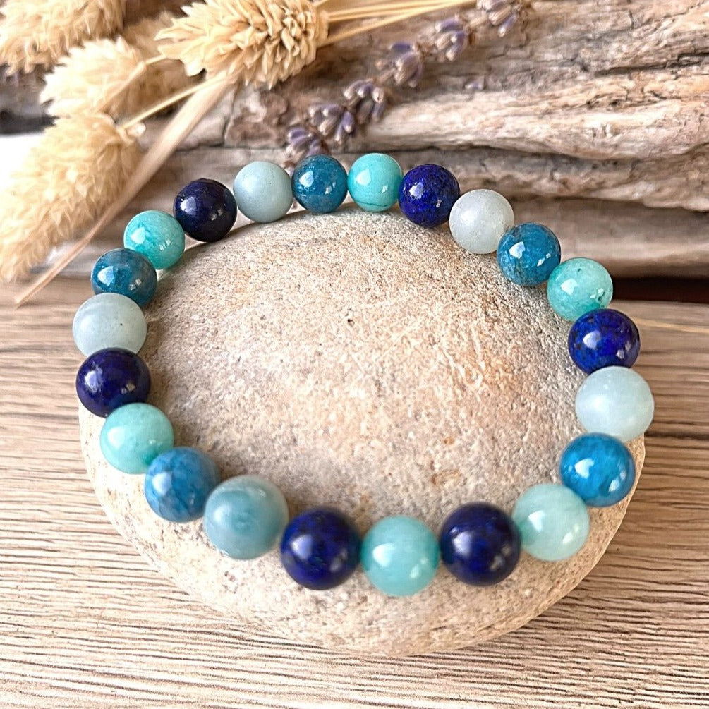 Bracelet Océan en Amazonite, Lapis Lazuli, Aigue-Marine & Apatite