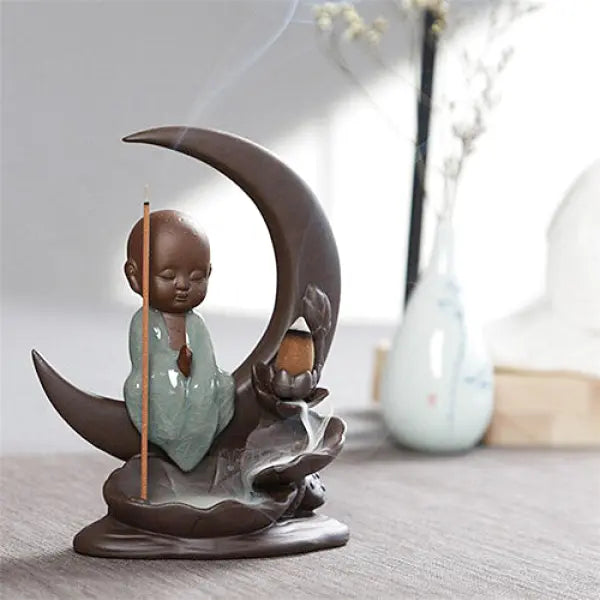 Porte-Encens Lune Bouddha à Refoulement