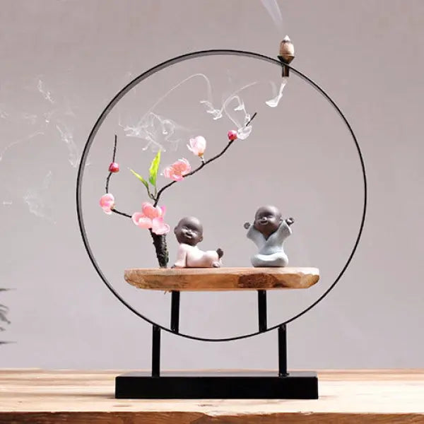 Porte-Encens Cascade Bouddha avec Moines