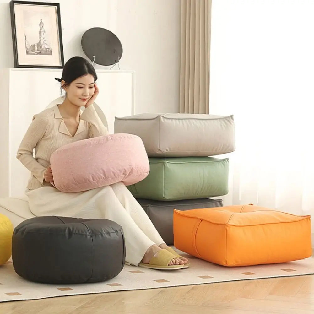 Coussin de Sol Rond Japonais en Cuir PU & Particules EPS – 40 × 15 cm