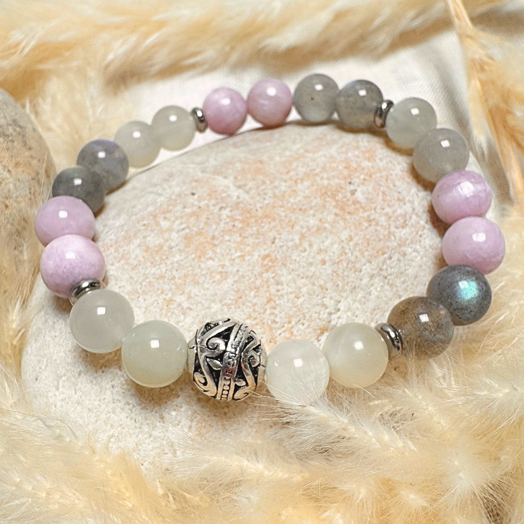 Bracelet Premium Énergie Féminine en Labradorite, Pierre de Lune & Kunzite