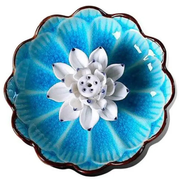 Porte-Encens Lotus Sacré en Céramique Émaillée