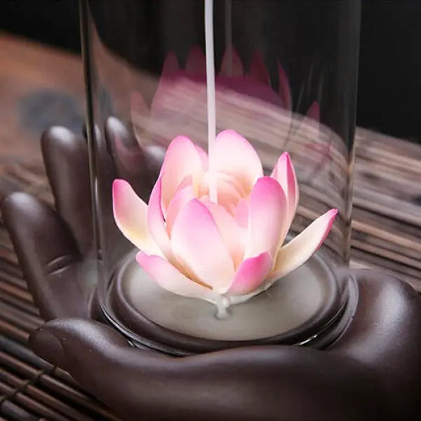 Fontaine à Encens Cascade Fleur de Lotus avec Cloche Protectrice