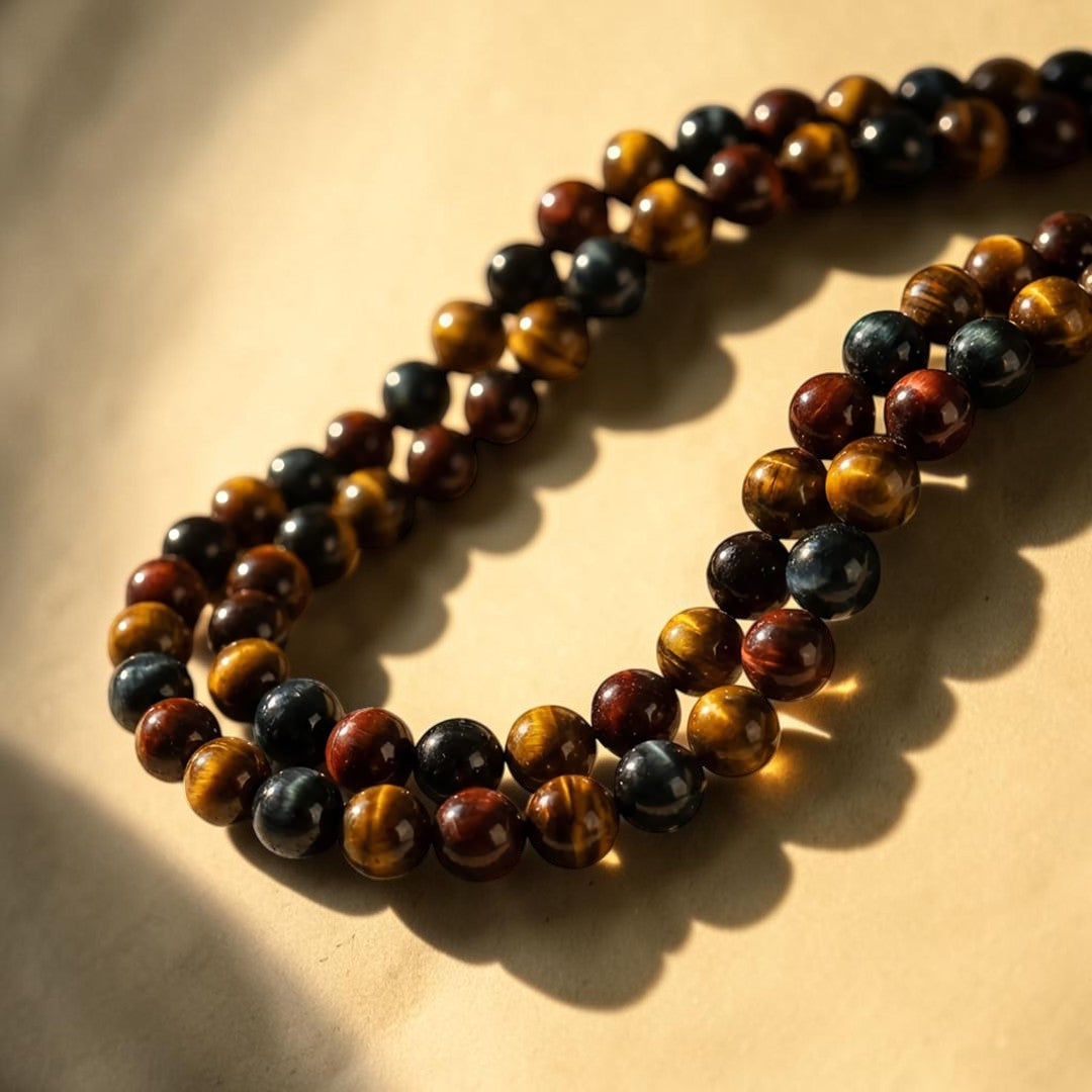Collier Oeil Multiple en Oeil de Tigre, Oeil de Faucon & Oeil de Taureau
