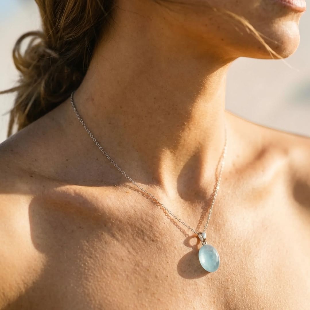 Pendentif Calme Profond en Aigue-Marine & Argent