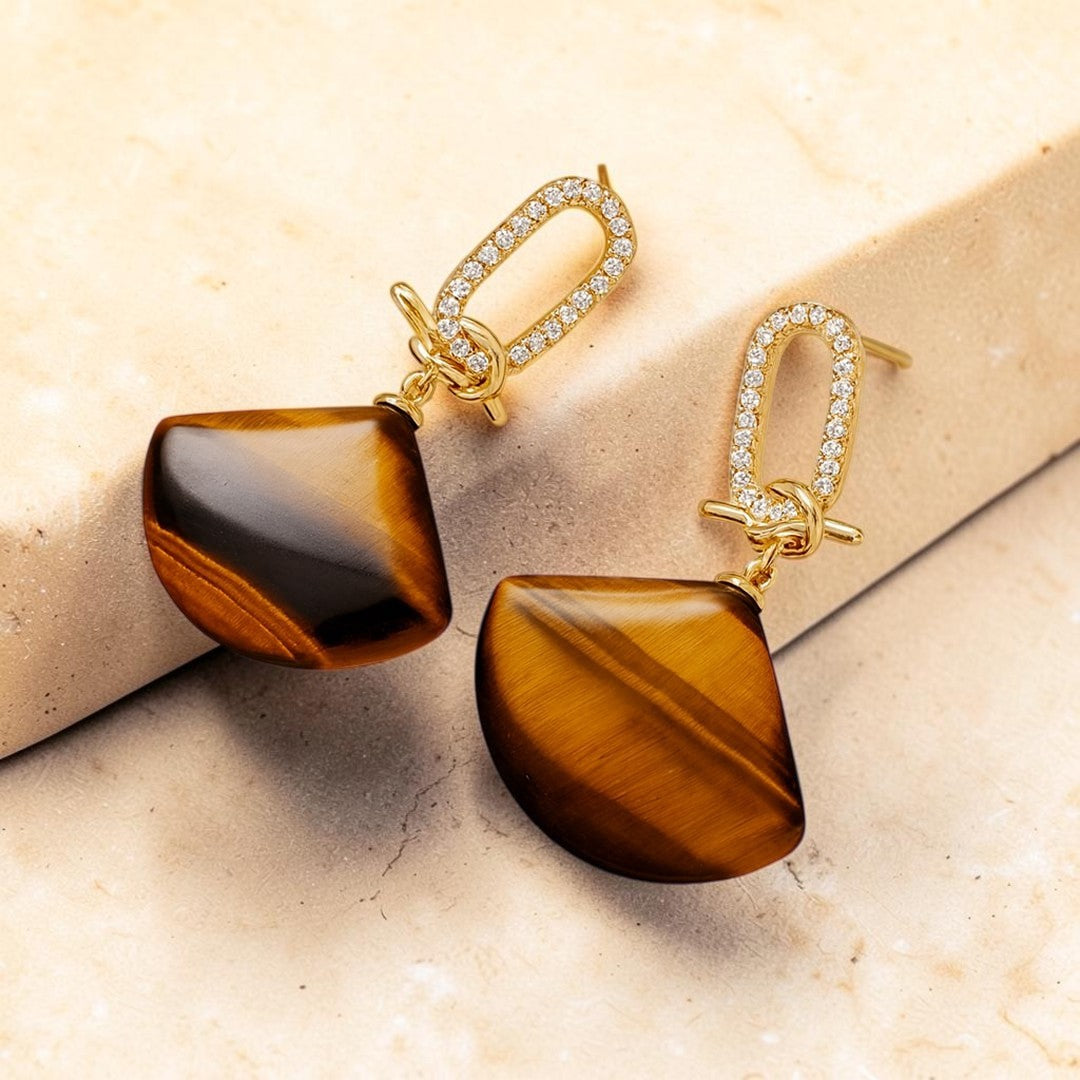 Boucles d'Oreilles Pendantes Demi-Lune Équilibre Intérieur en Pierre Naturelle