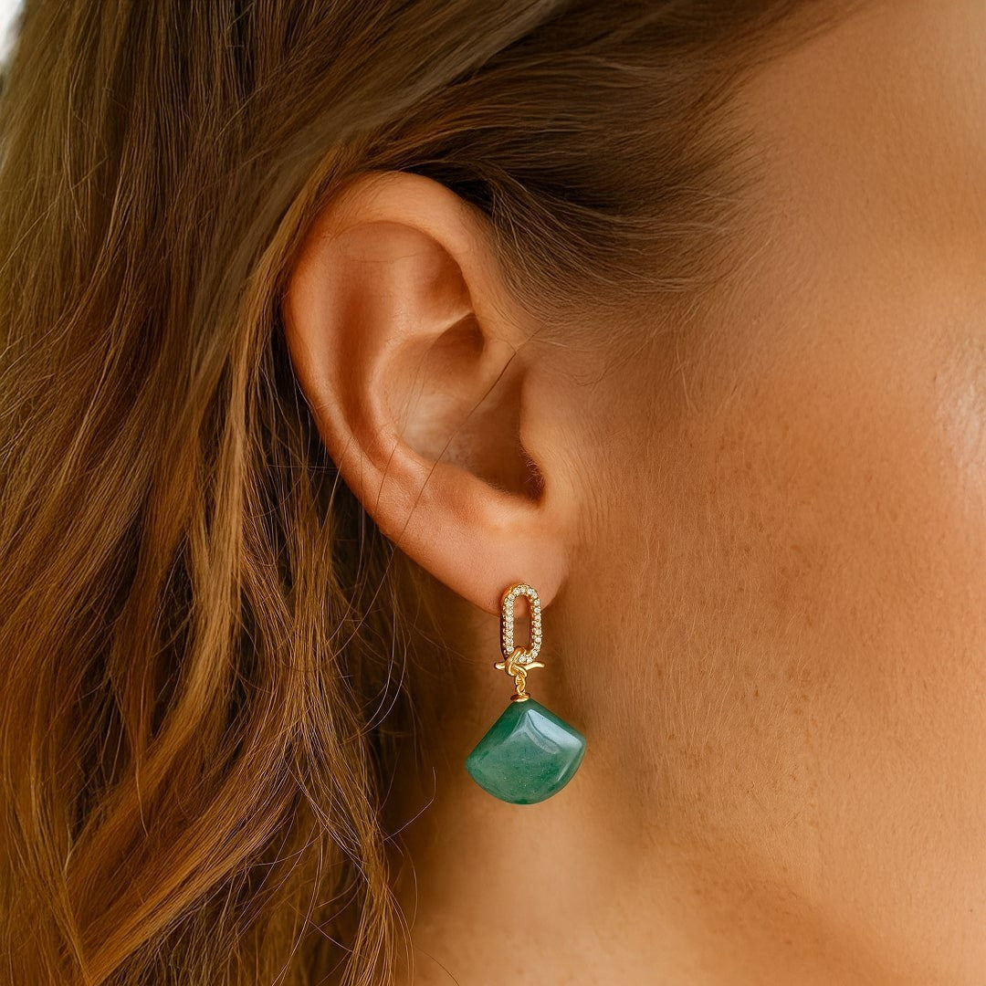 Boucles d'Oreilles Pendantes Demi-Lune Équilibre Intérieur en Pierre Naturelle
