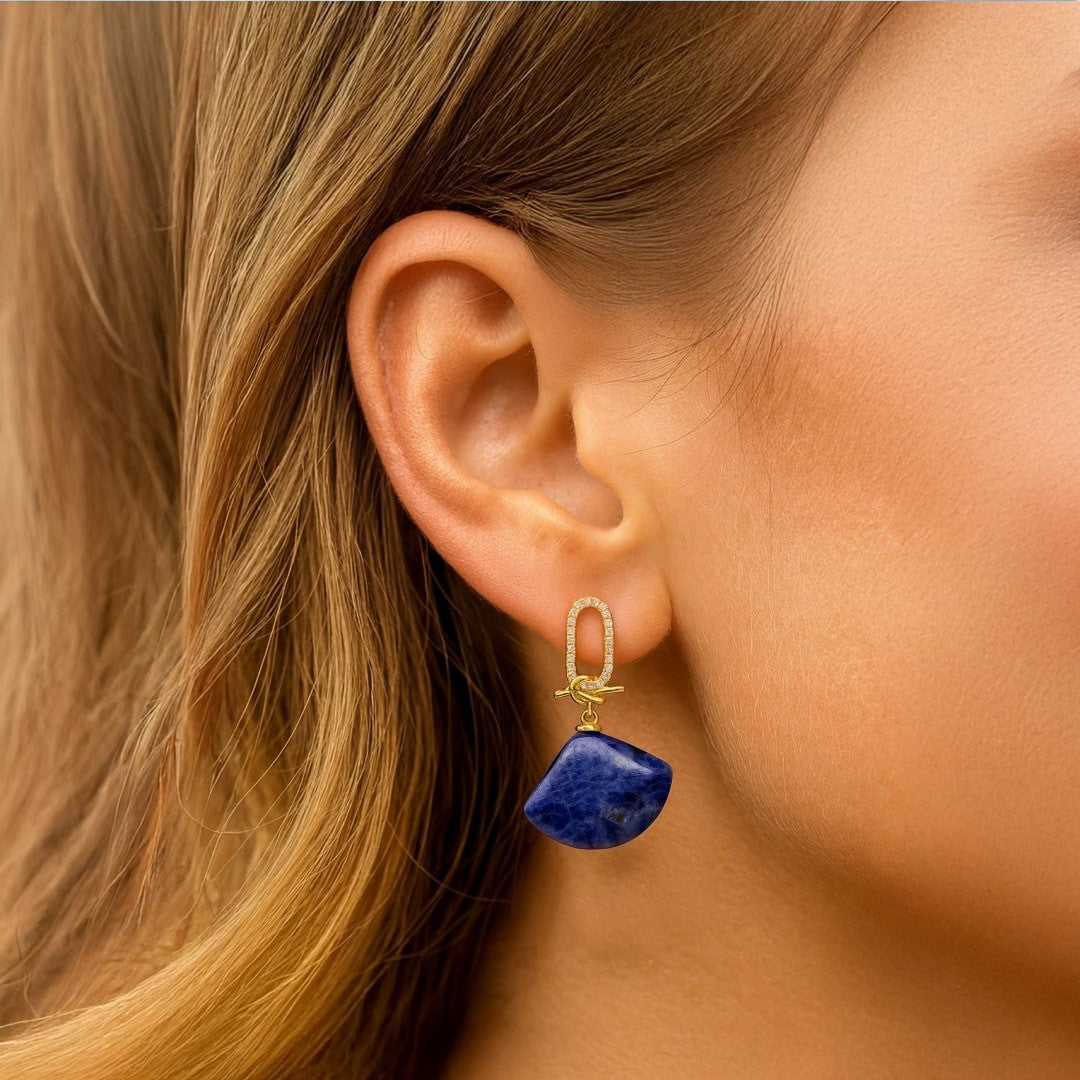 Boucles d'Oreilles Pendantes Demi-Lune Équilibre Intérieur en Pierre Naturelle