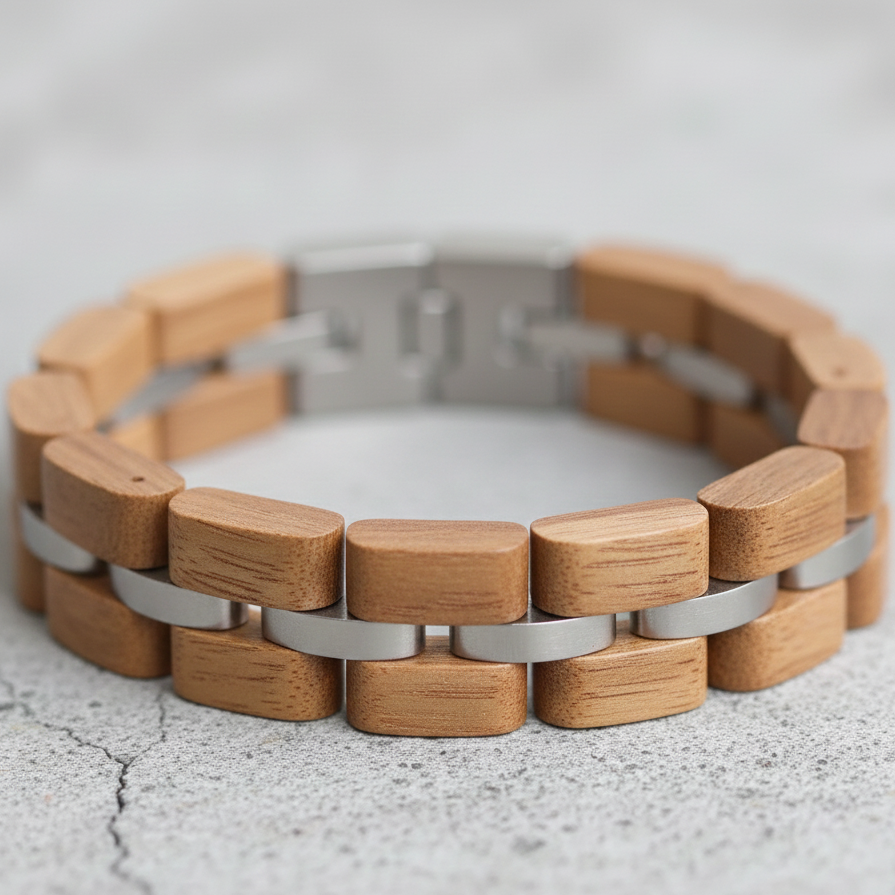 Bracelet Cuivre & Bois Noir Sculpté – Accessoire Unisexe Élégant