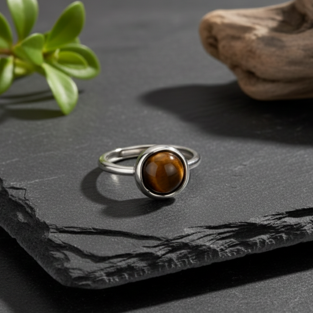 Bague “Shakti” en Œil de Tigre – Force Symbolique & Élégance Intemporelle