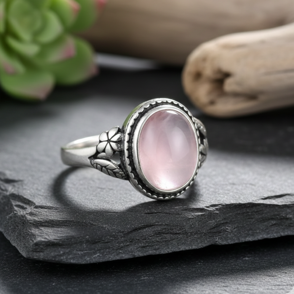 Bague “Douceur d’Amour” en Quartz Rose – Harmonie Émotionnelle & Élégance Délicate