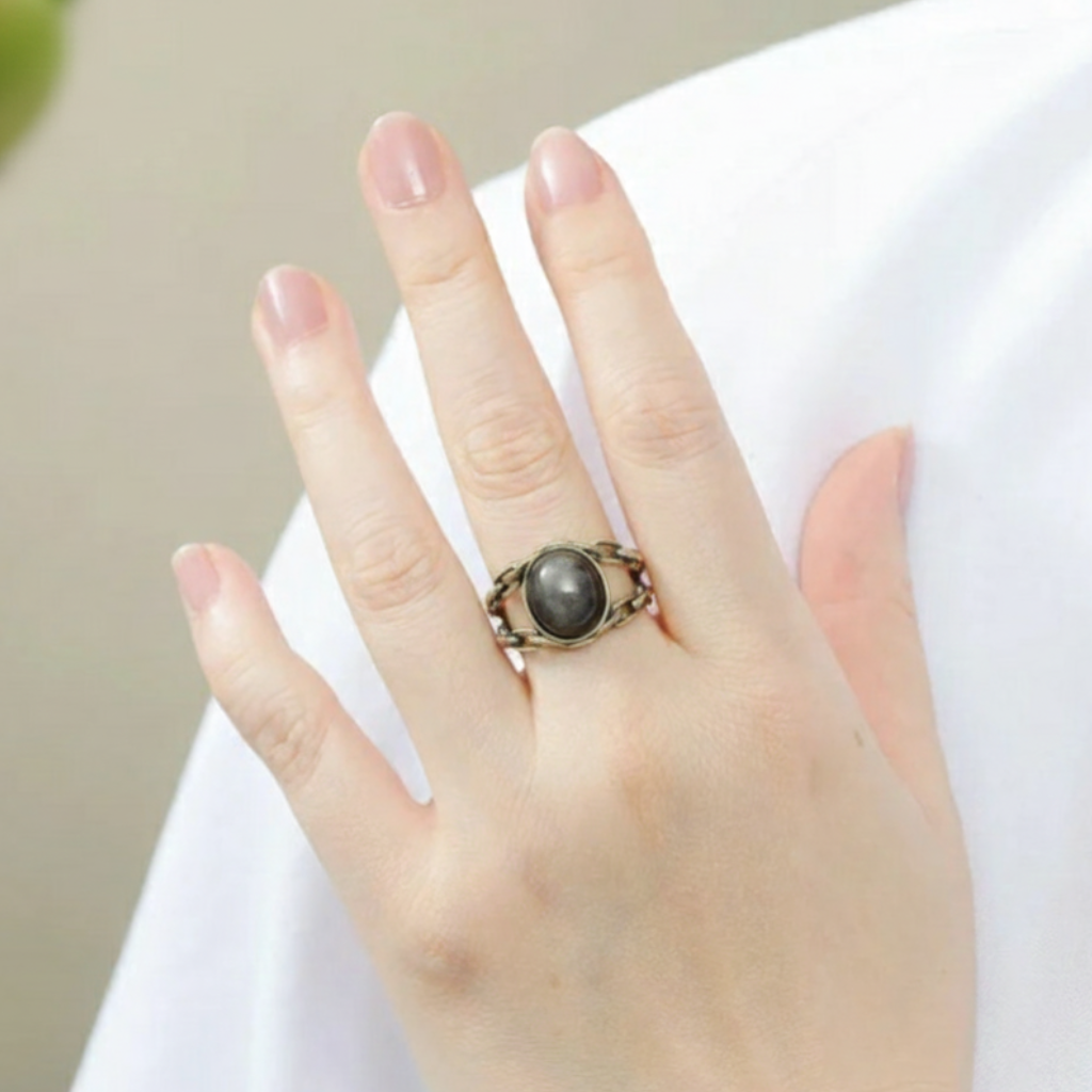 Bague “Confiance Sacrée” en Obsidienne Dorée – Ancrage & Force Intérieure