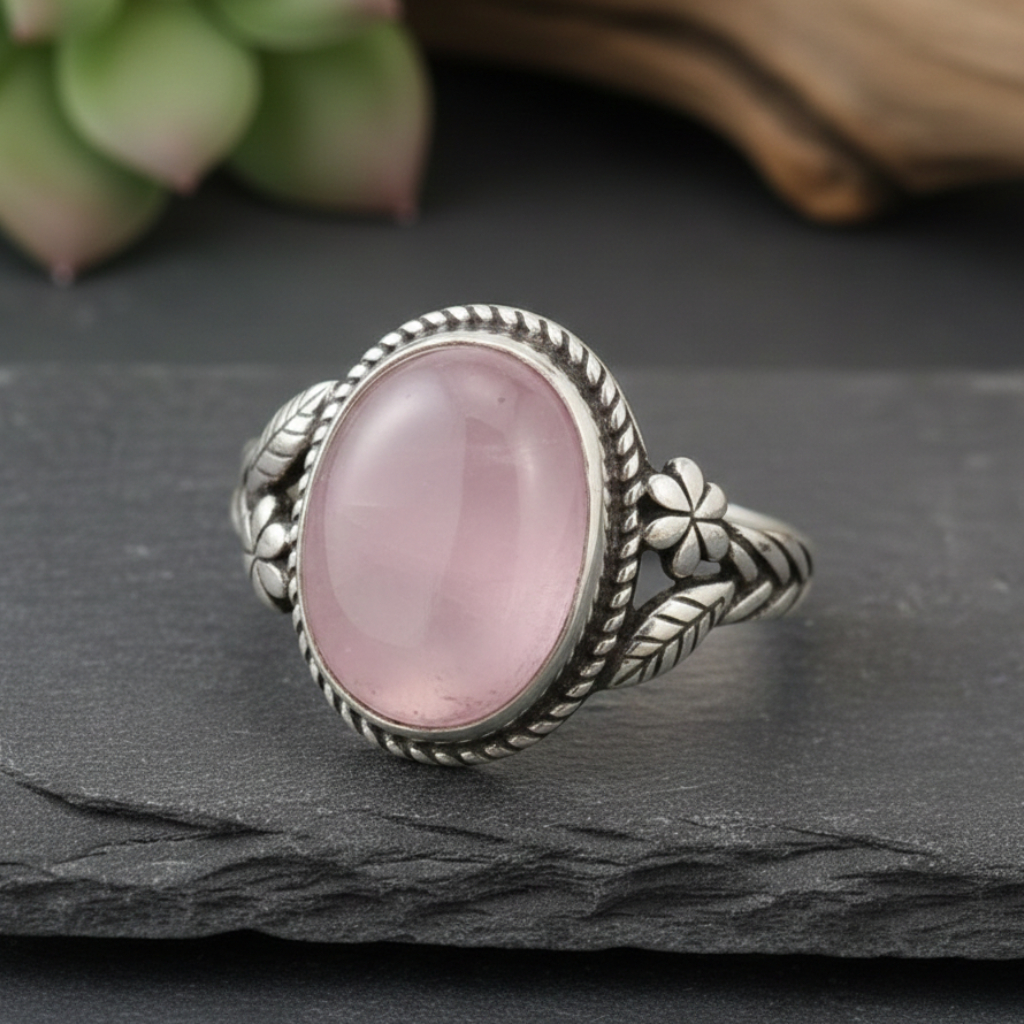 Bague “Douceur d’Amour” en Quartz Rose – Harmonie Émotionnelle & Élégance Délicate