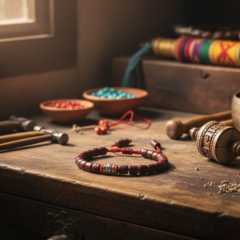 Bracelet Tibétain Bois en Santal Rouge