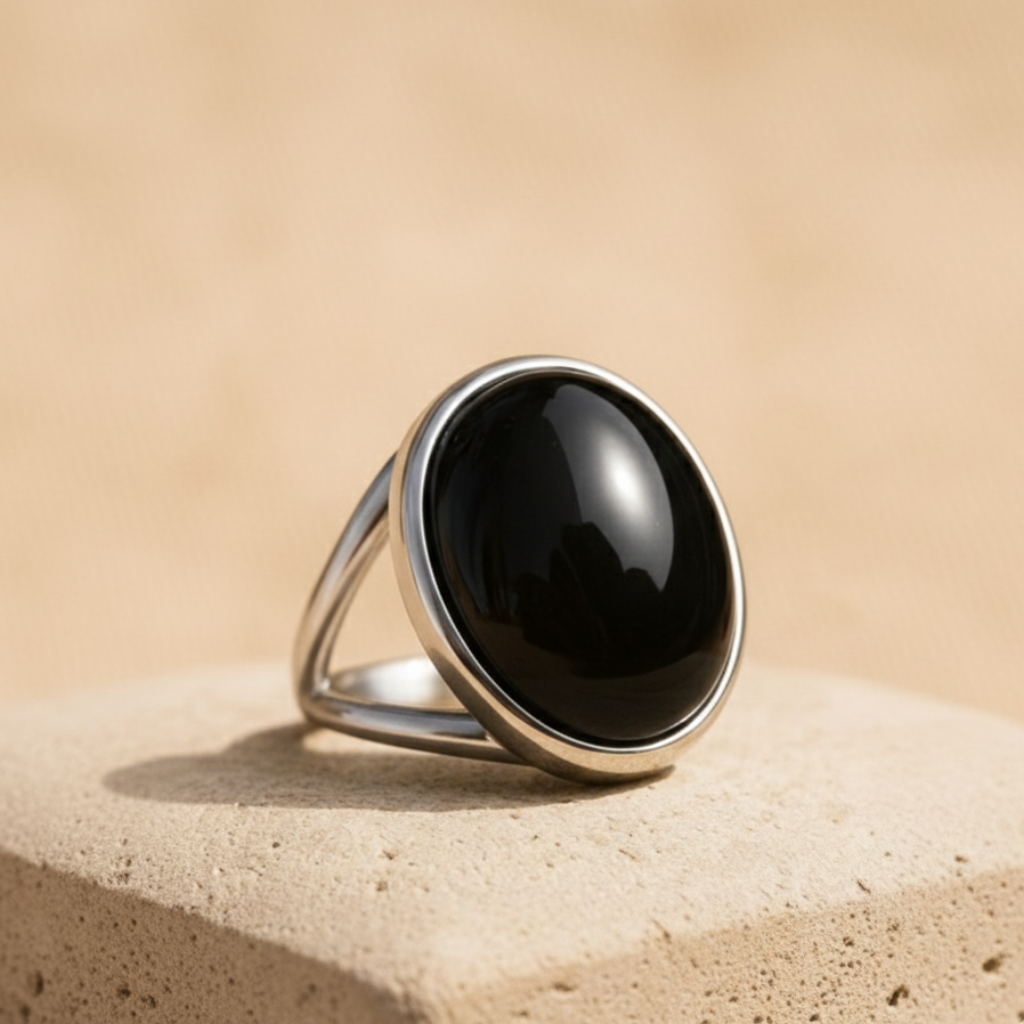 Bague Obsidienne Œil Céleste “Guide Intérieur” – Argent – Bague ajustable