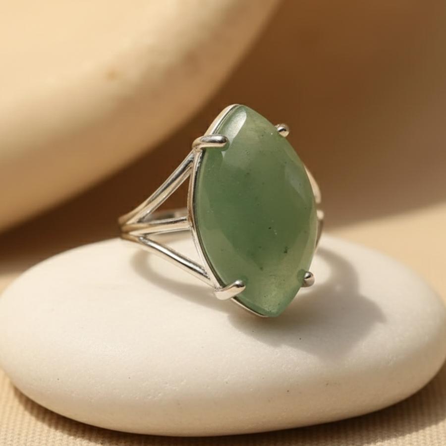 Bague Vision en Pierre Naturelle & Acier Inoxydable Ajustable