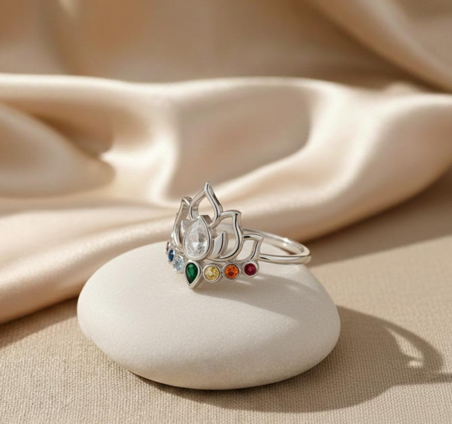 Bague Lotus Cristallin Ajustable – Finition Argent