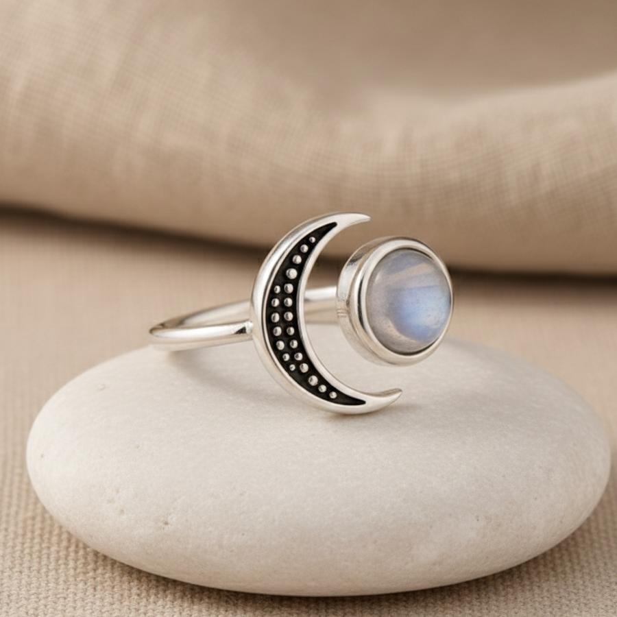 Bague Lune Intuitive en Pierre de Lune Naturelle & Argent