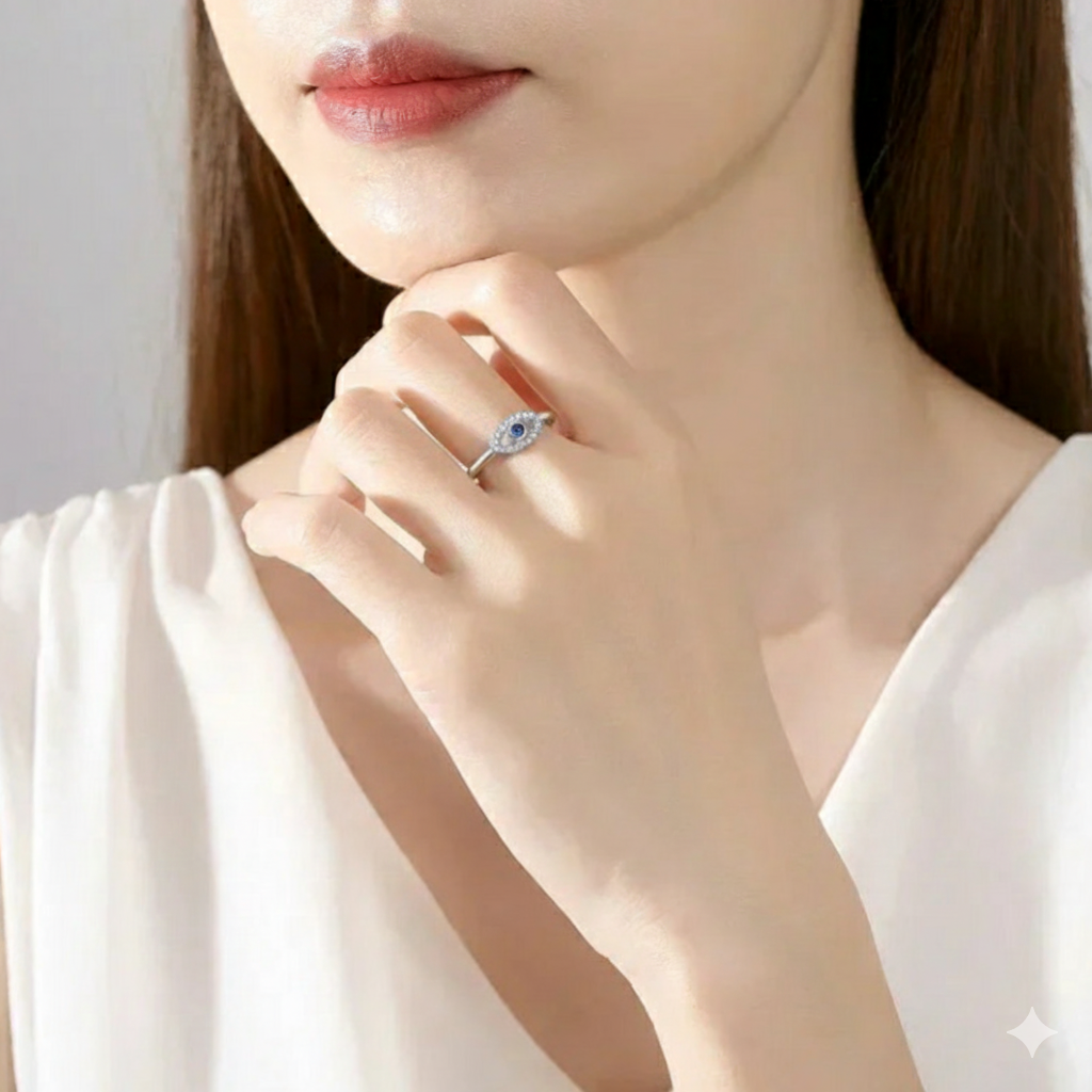 Bague “Mauvais Œil” Ajustable – Symbole de Protection & Élégance Lumineuse