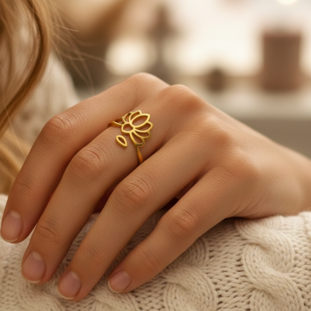 Bague Lotus Sacré Réglable – Symbole d’Élévation & Sérénité