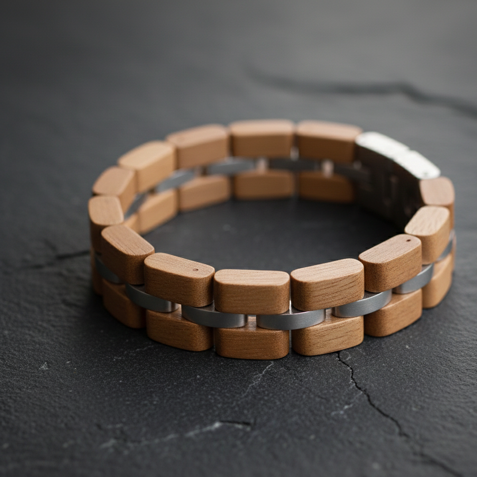 Bracelet Cuivre & Bois Noir Sculpté – Accessoire Unisexe Élégant