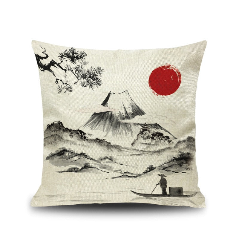 — Housse de Coussin Japonais Rouge et Noir 45 × 45 cm | Motifs Traditionnels