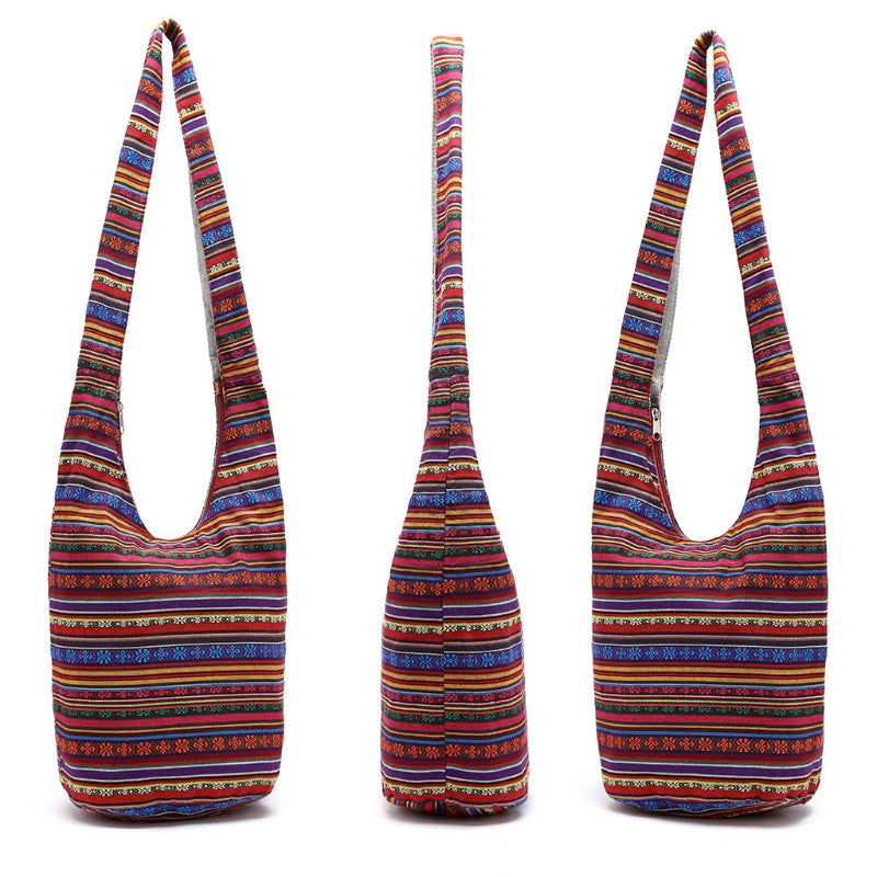 Sac à bandoulière femme style ethnique – Polyester – 35 cm