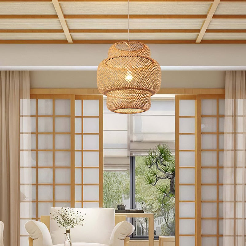 Lampe Suspendue en Bois et Bambou