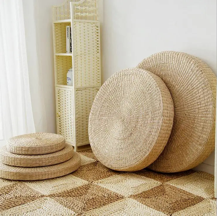 — Coussin Tatami Japonais Artisanal en Paille Naturelle | Assise Zen Traditionnelle