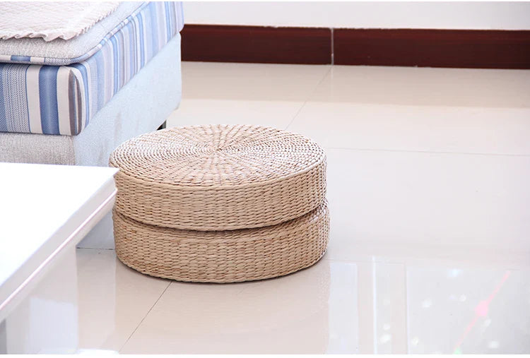 — Coussin Tatami Japonais Artisanal en Paille Naturelle | Assise Zen Traditionnelle