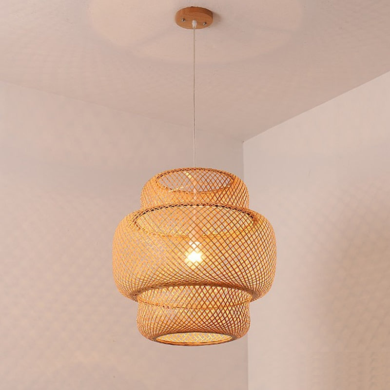 Lampe Suspendue en Bois et Bambou