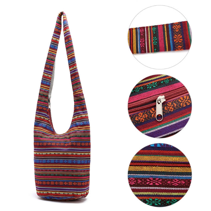 Sac à bandoulière femme style ethnique – Polyester – 35 cm