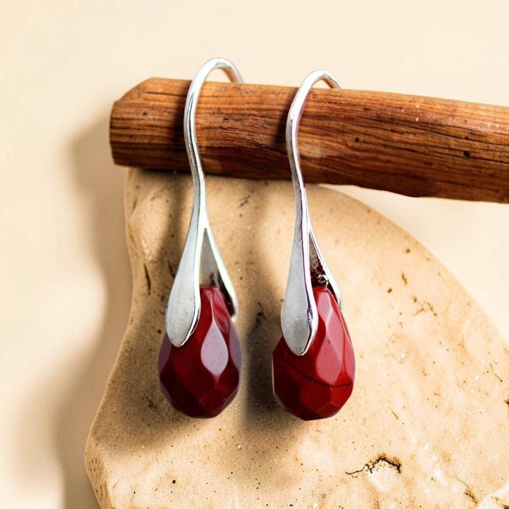 Boucles d’Oreilles Pendantes en Jaspe Rouge
