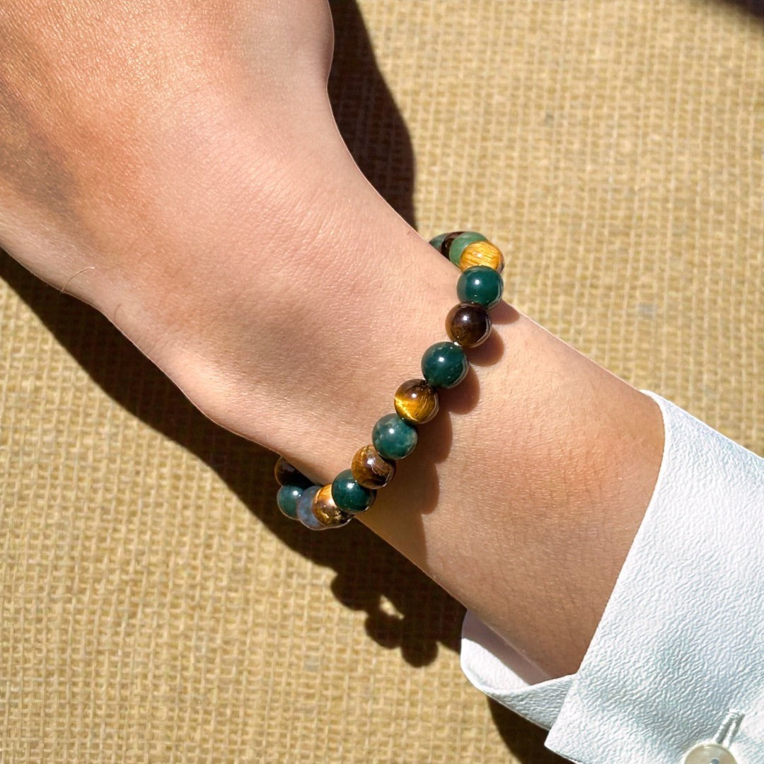 Bracelet Équilibre & Protection en Oeil de Tigre & Agate Mousse