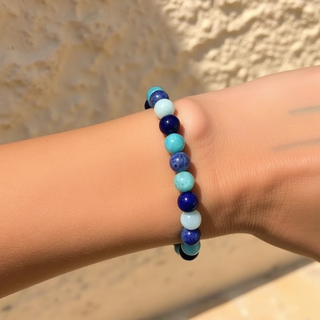 Bracelet Océan en Amazonite, Lapis Lazuli, Aigue-Marine & Apatite