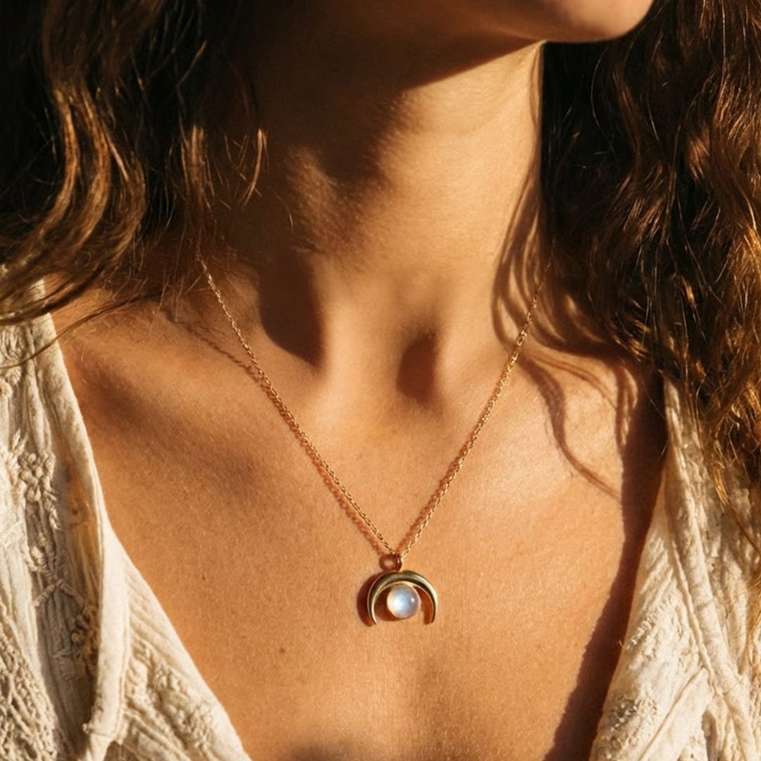 Collier Croissant de Lune en Pierre de Lune