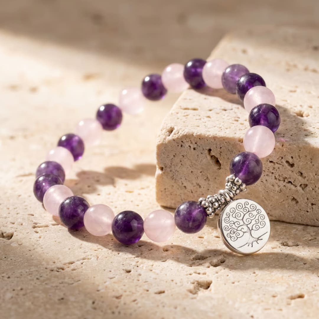 Bracelet Amour & Spiritualité en Améthyste & Quartz Rose