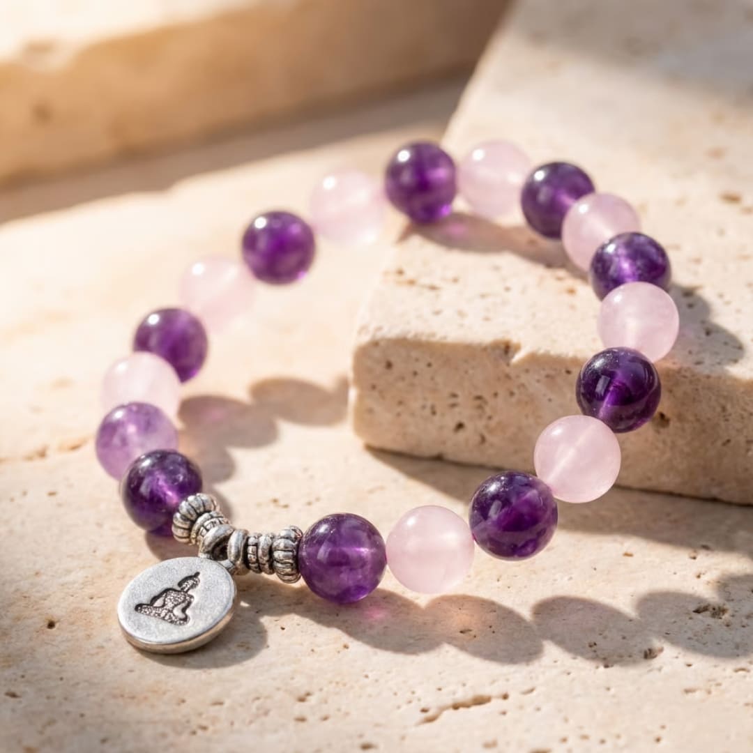 Bracelet Amour & Spiritualité en Améthyste & Quartz Rose