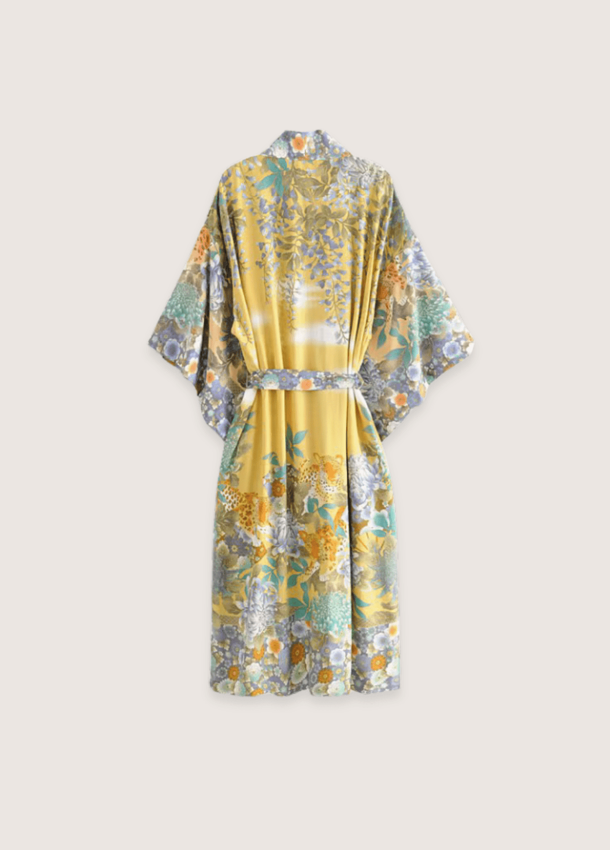 Kimono long femme motif pivoine jaune – Hyō
